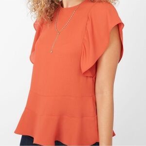 Stella & Dot- Plus Size Burnt Orange Ruffle Flutter Sleeve Blouse, Size XXL